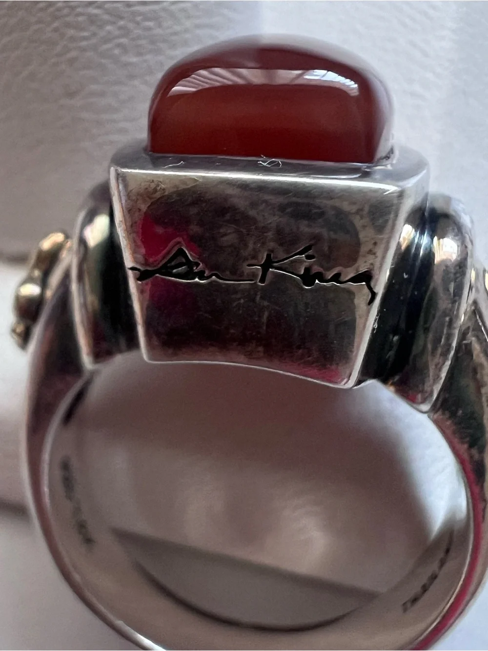 Ann King Sterling Silver 18K Gold Carnelian Cabochon Statement Ring Size 8